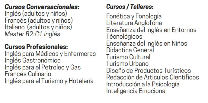 Talleres, Cursos y Especialidades de la Escuela de Idiomas y Humanidades IFAB Barinas